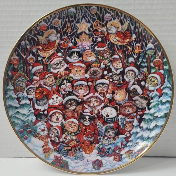 Decorative Holiday Cat Plate SANTA CLAWS by Bill Bell Porcelain Franklin Mint - Picture 1 of 10